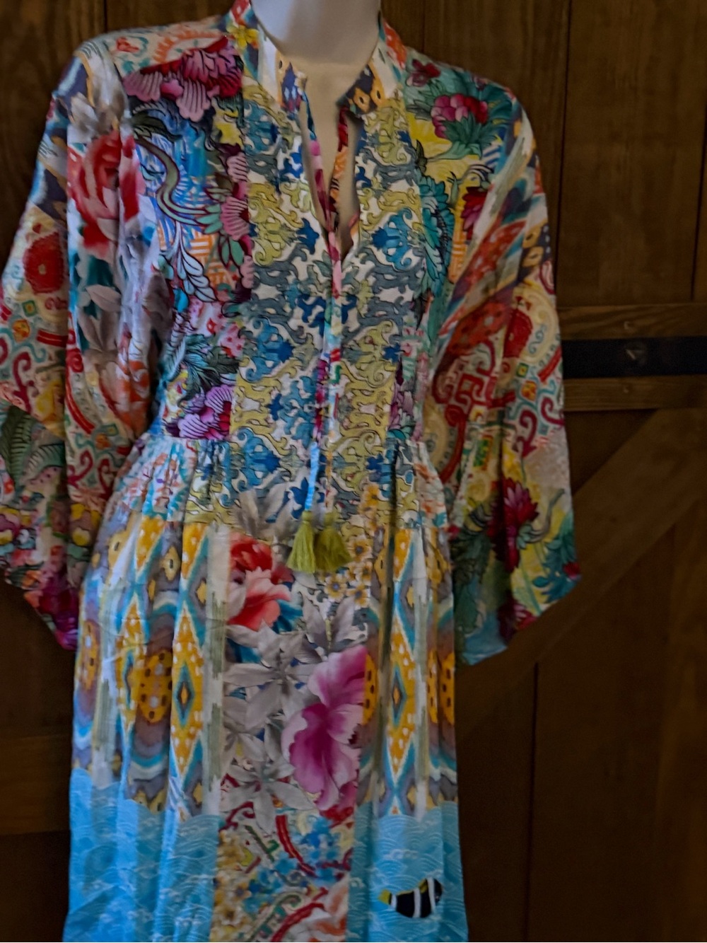 Johnny Was Special Collection Multicolor Floral & Geometric Maxi Dress